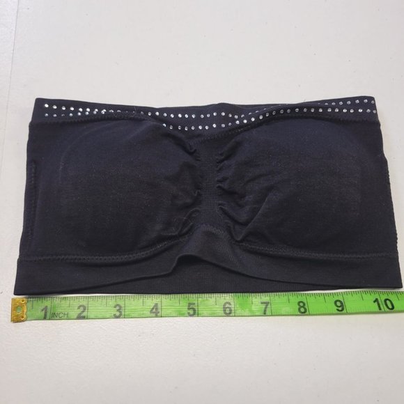 BLACK Strapless Padded Tube Top Sequin Bandeau Sparkly Crop Top One Size - New - Picture 11 of 14